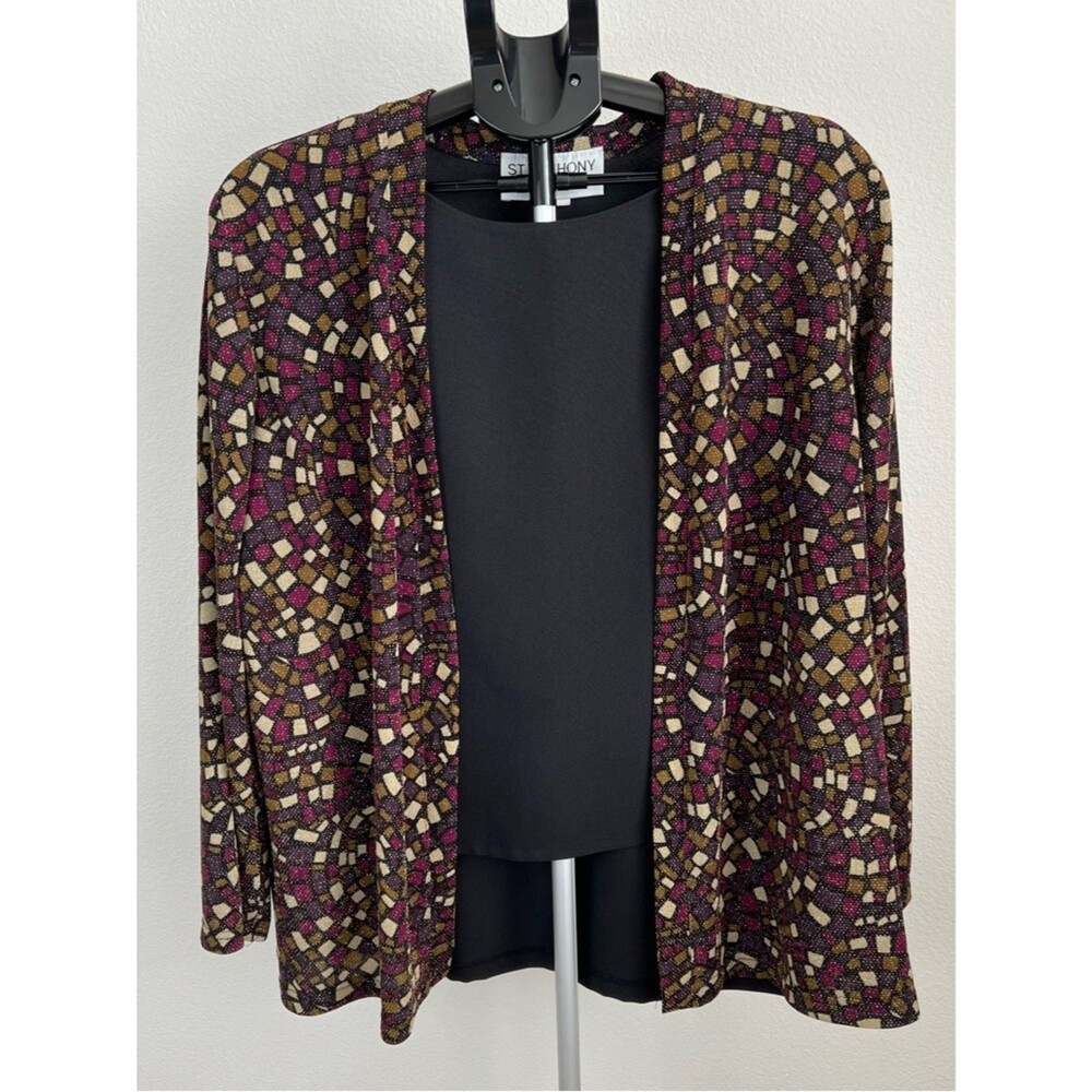 Vtg St. Anthony Knits 2-in-1 Open Front Layered Top Size 16 Mosaic Print USA